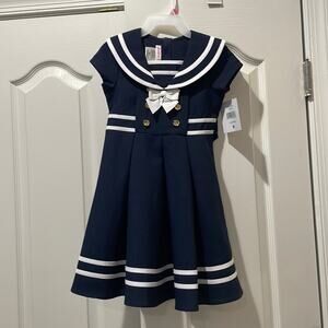Jessica Ann 5 navy blue white sailor nautical inspired dress NWT polyester